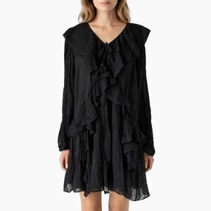 Spell Fleur Lace Mini Dress Large Midnight Black Organic Cotton Viscose Boho